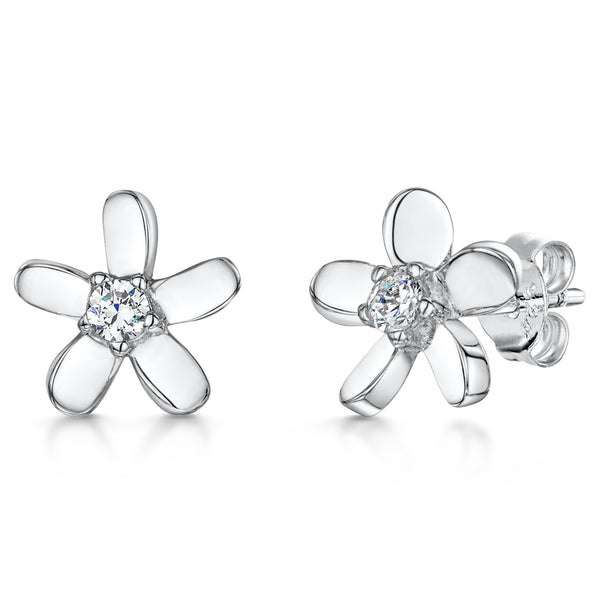 Sterling Silver Flower Petal Studs With Central Cubic Zirconia JOOLS by Jenny Brown