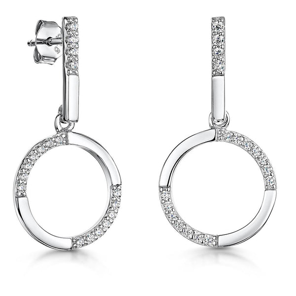Sterling Silver Circle Drop Earrings-JOOLS by Jenny Brown