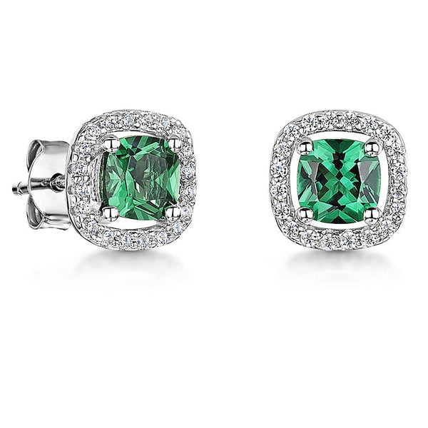 Sterling Silver Green Emerald Cubic Zirconia Halo Earrings JOOLS by Jenny Brown