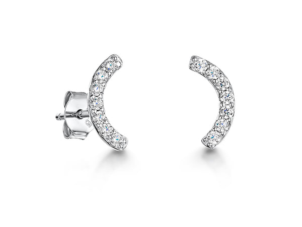 Sterling Silver Curve Stud Earring With Pave Set Cubic Zirconias JOOLS by Jenny Brown