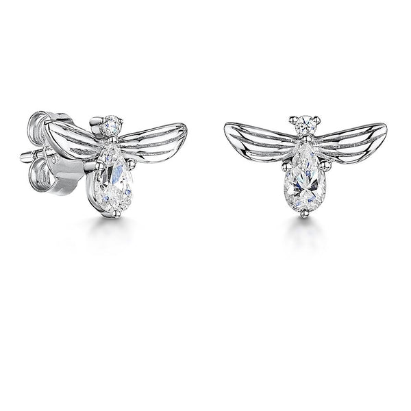 Sterling Silver Bumble Bee Earrings With A Cubic Zirconia Centre- JOOLS By Jenny Brown