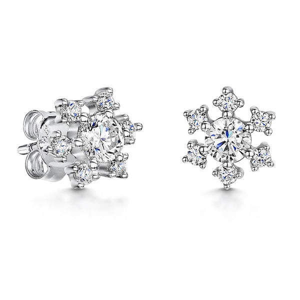 A pair of sterling silver snowflake earrings inset with cubic zirconia stones-JOOLS by Jenny Brown