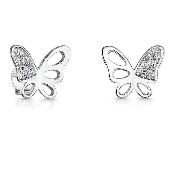 Sterling Silver Butterfly Part Cubic Zirconia Stud Earrings - JOOLS By Jenny Brown