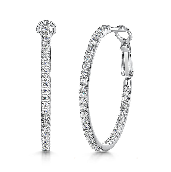 Sterling Silver CZ Hoop Latchback Earrings