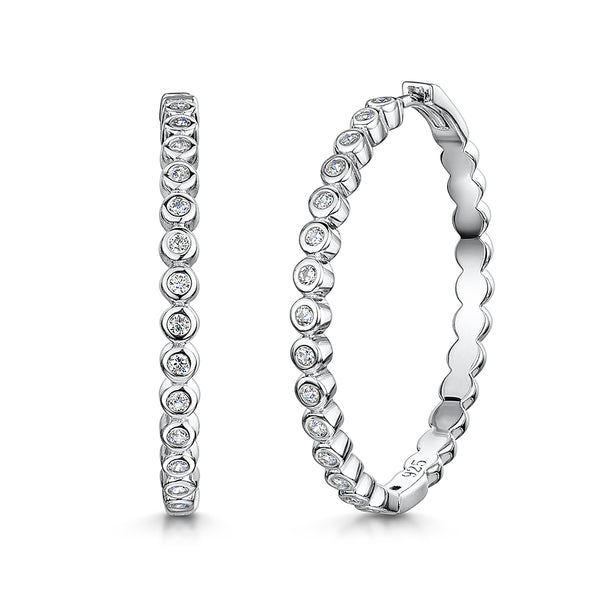Sterling Silver Bezel Set Hoop Earrings