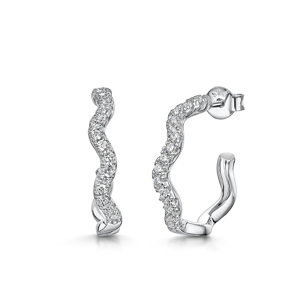 Sterling Silver Twisted Half Hoop Cubic Zirconia Set Earrings-JOOLS by Jenny Brown