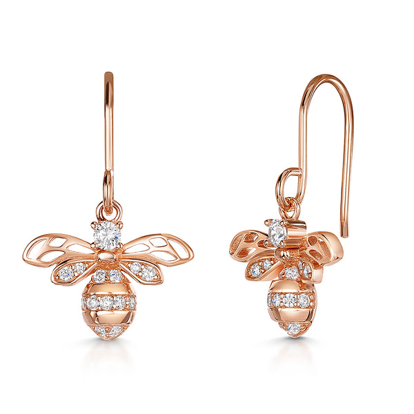 Rose Gold Drop Bee Earrings With Cubic Zirconias JOOLS by Jenny Brown