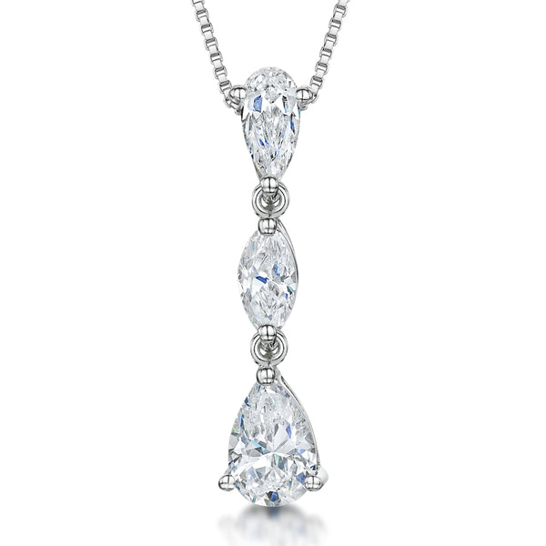 Sterling Silver Pendant With Teardrop, Pear & Marquise Shaped Cubic Zirconias JOOLS by Jenny Brown