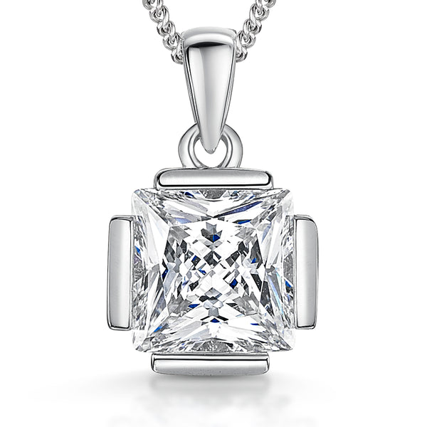 Sterling Silver 2 Carat Cubic Zirconia Square Pendant