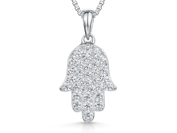 Sterling Silver Hamsa Hand Necklace Pave Set With Cubic Zirconia Stones - JOOLS By Jenny Brown