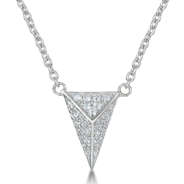 Sterling Silver Pyramid Shaped Pendant On A Fixed Chain With Pave Set Cubic Zirconias JOOLS by Jenny Brown