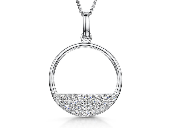 Sterling Silver Open Circle Pendant With Half Moon Pave Cubic Zirconias - JOOLS By Jenny Brown
