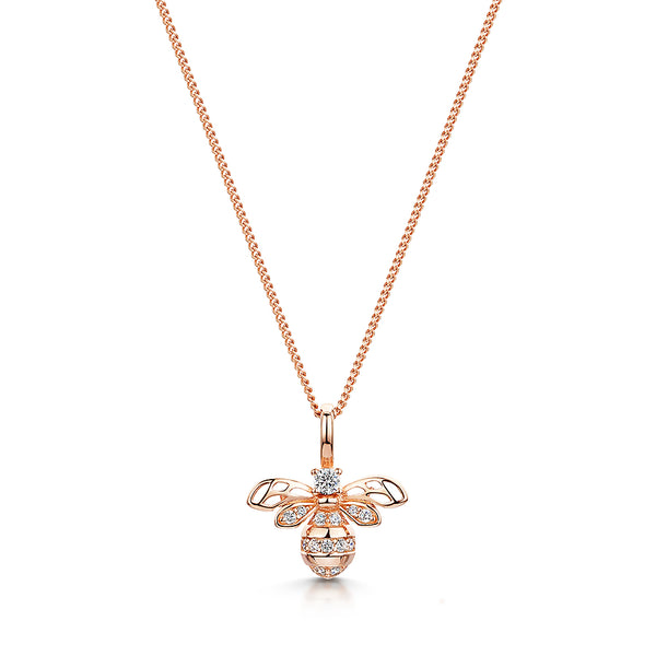 Small Rose Gold Bee Necklace Set With White Cubic Zirconia Stones-JOOLS by Jenny Brown