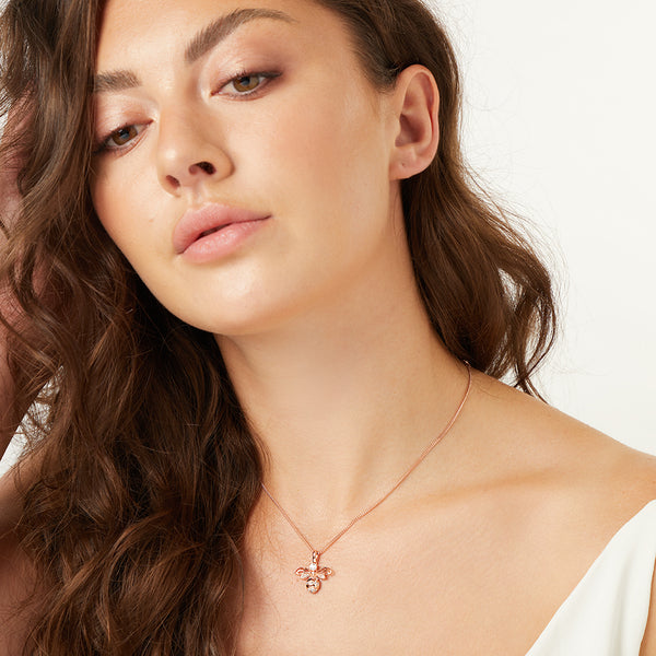 Rose Gold Large Bumble Bee Necklace Set With White Cubic Zirconia Stones- JOOLS by Jenny Brown