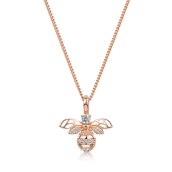 Rose Gold Large Bumble Bee Necklace Set With White Cubic Zirconia Stones- JOOLS by Jenny Brown