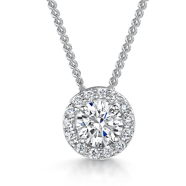 Sterling Silver 2 Carat Fixed Halo Necklace-JOOLS by Jenny Brown