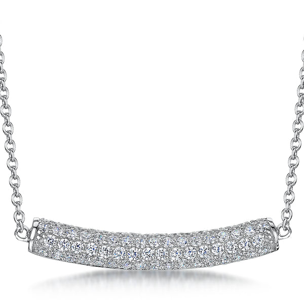 Sterling Silver Pave Set Curved Bar Pendant On A Fixed Chain - JOOLS By Jenny Brown