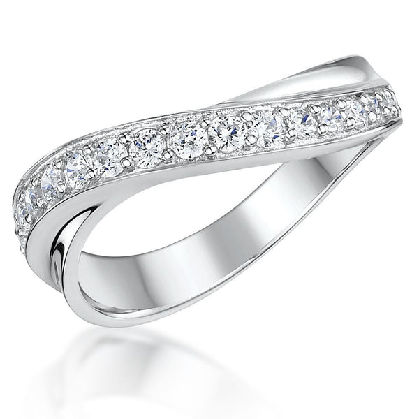 Sterling Silver Twisted Band Ring Set With Cubic Zirconia - JOOLS By Jenny Brown