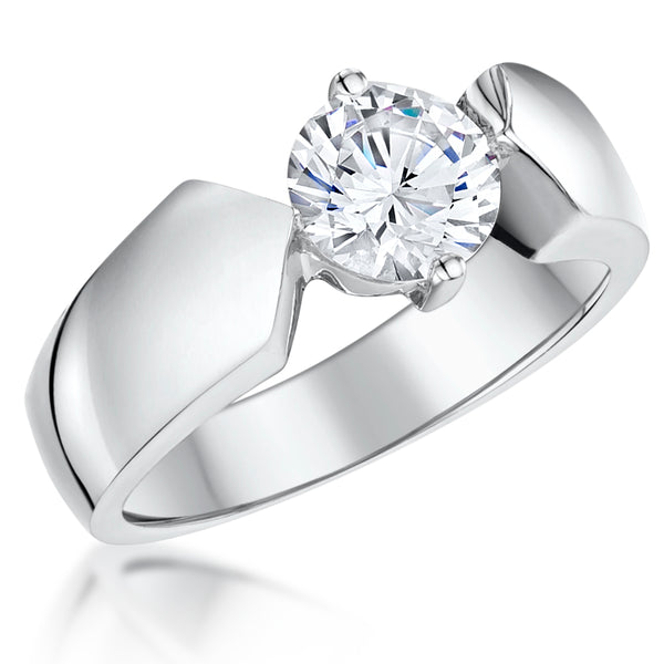 Sterling Silver Chunky Tension Set Cubic Zirconia Ring