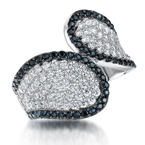 Sterling Silver Wrap Around Ring With Black And White Cubic Zirconias JOOLS by Jenny Brown