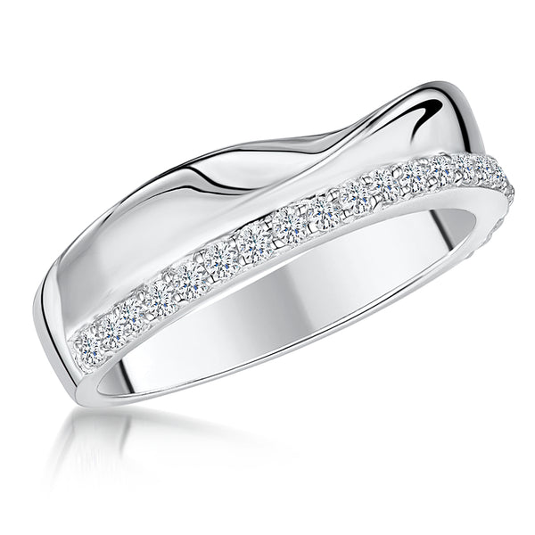 Sterling Silver And Cubic Zirconia Ring Band With A Line of Set StonesRings - JOOLS By Jenny Brown