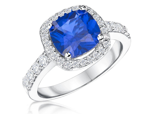 Sterling Silver Blue Sapphire Zirconia 3 Carat Cushion Cut Ring - JOOLS By Jenny Brown
