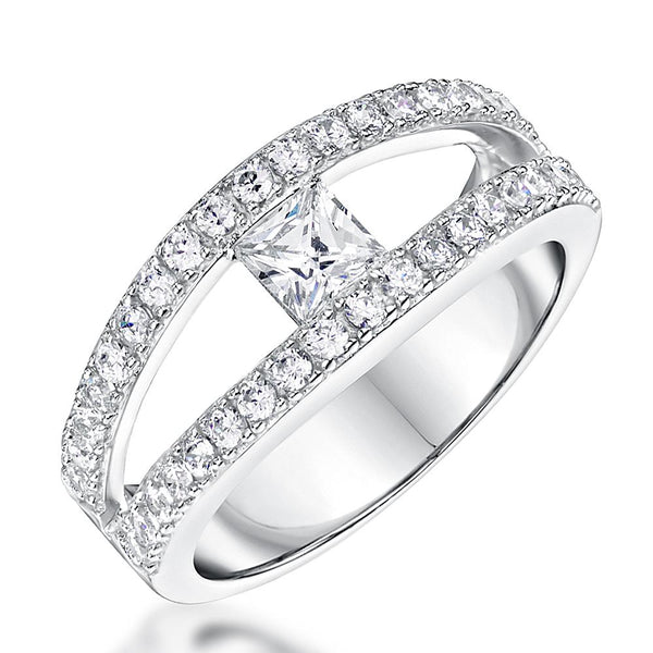 Sterling Silver Open Split Band Ring With a 0.39 Carat Square Princess StoneRings - JOOLS By Jenny Brown