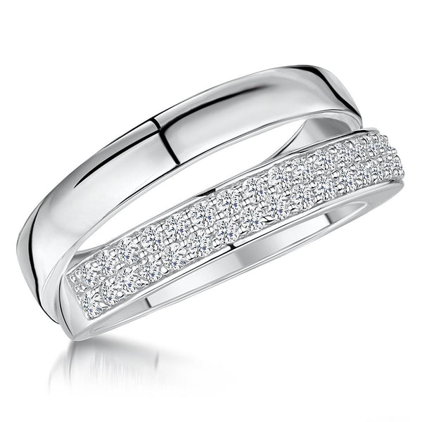 Sterling Silver Band Ring Half Polished Half Cubic Zirconia Set Stones - JOOLS By Jenny Brown