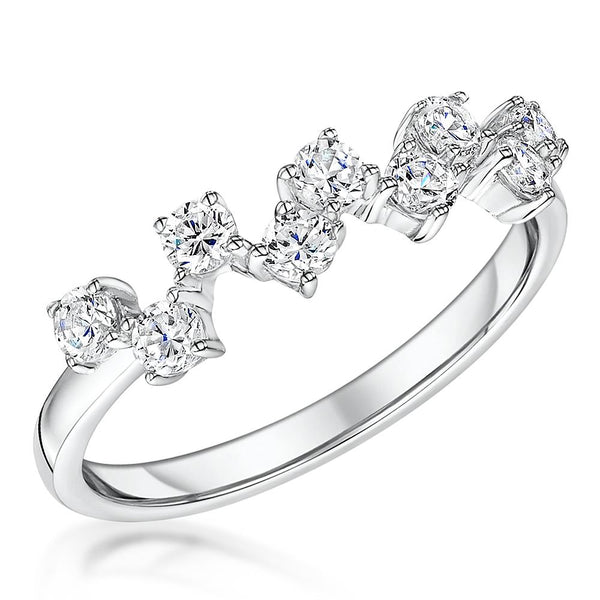 Sterling Silver ZigZag Shape Ring Set With Nine Cubic Zirconia StonesRings - JOOLS By Jenny Brown