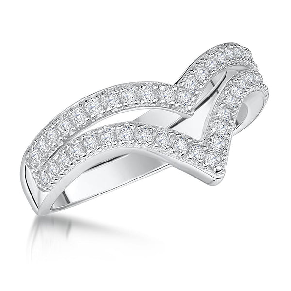 Sterling Silver Wishbone Ring Set With Cubic Zirconia StonesRings - JOOLS By Jenny Brown