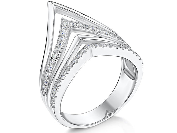 Sterling Silver 4 Strand Wishbone Ring Set With Cubic Zirconia StonesRings - JOOLS By Jenny Brown