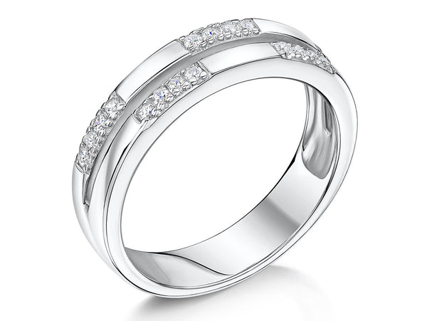 Sterling Silver Band Ring With Alternate Sections Of Cubic Zirconia StonesRings - JOOLS By Jenny Brown