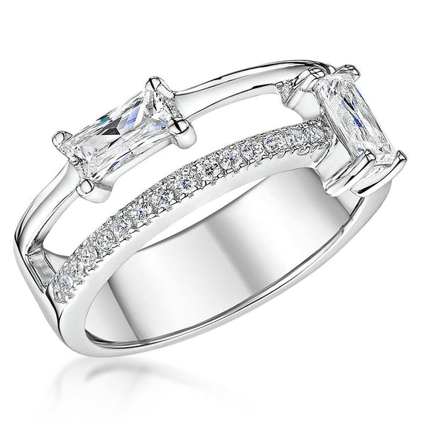 Sterling Silver Split Band Ring With Two Emerald Cut Stones- JOOLS By Jenny Brown