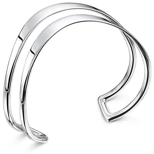 Sterling Silver Double Split Wave Style Bangle - JOOLS By Jenny Brown