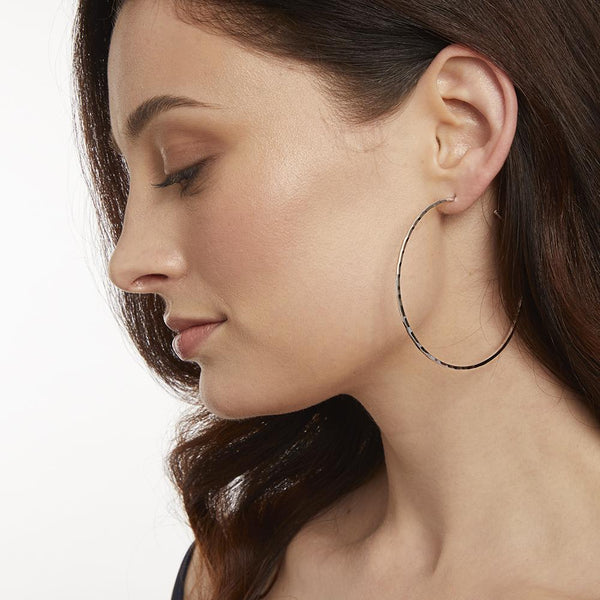 Sterling Silver Faceted Large Hoop Earrings - JOOLS By Jenny Brown