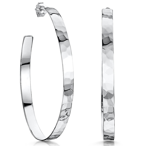 Sterling Silver Hammered Large 7/8 Hoop Earrings - JOOLS By Jenny Brown