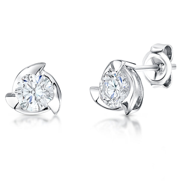 Sterling Silver Stud Earring With 3 Point Swirl Setting & Cubic Zirconia JOOLS by Jenny Brown