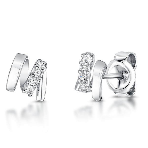 Sterling Silver Zig Zag' Stud With Cubic Zirconias JOOLS by Jenny Brown