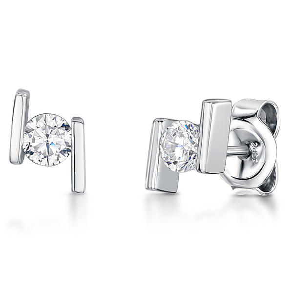 Sterling Silver Swirl Stud Earrings Set With Round Brilliant Cut Cubic Zirconia StonesEarrings - JOOLS By Jenny Brown