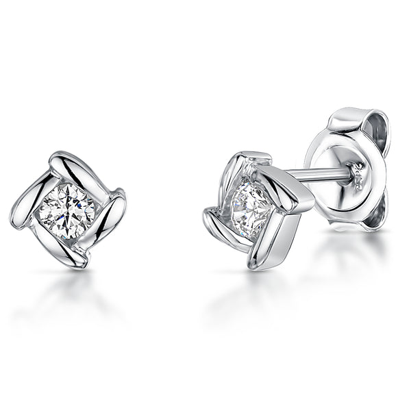 Sterling Silver Cubic Zirconia Stud Earrings With A Square Setting-JOOLS by Jenny Brown