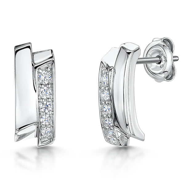 Double Rectangular Bar Earring With Half Pave Cubic Zirconias JOOLS by Jenny Brown