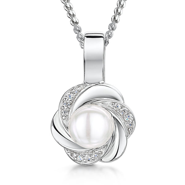 Sterling Silver Swirl Necklace With A Pearl Centre-JOOLS by Jenny Brown