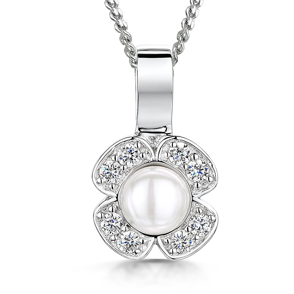 NEW 925 Silver Pearl retailer Flower Necklace