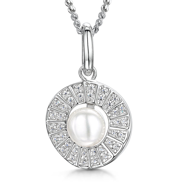 Sterling Silver And Halo Art Deco Pearl Necklace- JOOLS By Jenny Brown