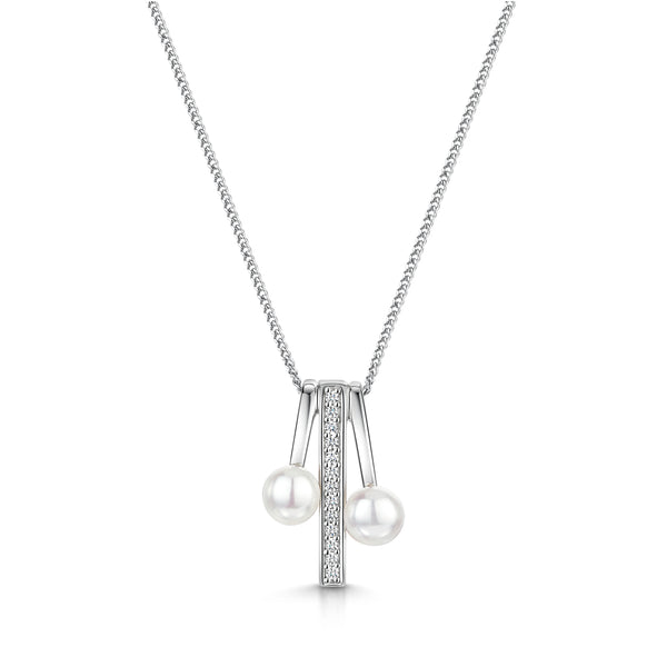 Sterling Silver Two Pearl Pendant With Pave Cubic Zirconias JOOLS by Jenny Brown