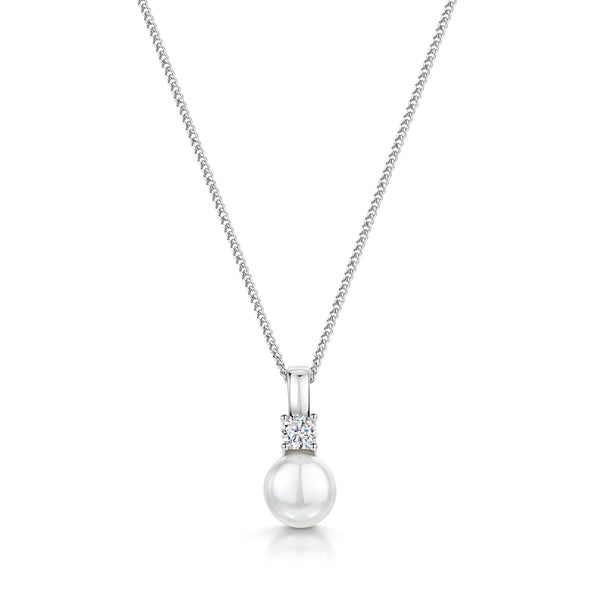 Sterling Silver Pearl Pendant Topped With A Cubic Zirconia-JOOLS by Jenny Brown