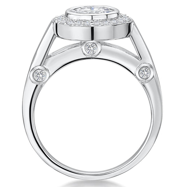 Sterling Silver Halo Ring With A Round Brilliant Cut 1.3 Carat Cubic ZirconiaRings - JOOLS By Jenny Brown
