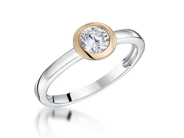 Sterling Silver Rose Gold Bezel Set Solitaire Ring - JOOLS By Jenny Brown