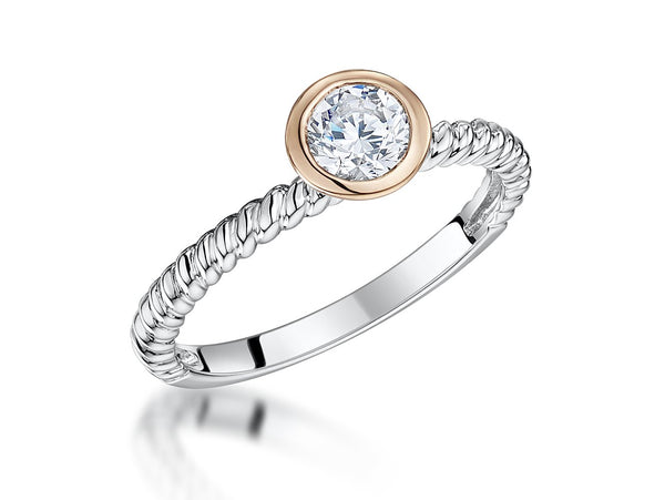 Sterling Silver Ring With A Rose Gold Surround And Cubic Zirconia Centre StoneRings - JOOLS By Jenny Brown