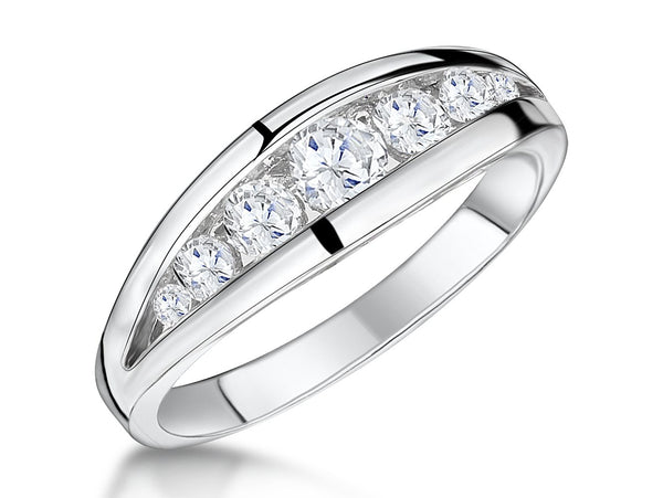 Sterling Silver Ring Set With Seven Graduated Cubic Zirconia StonesRings - JOOLS By Jenny Brown